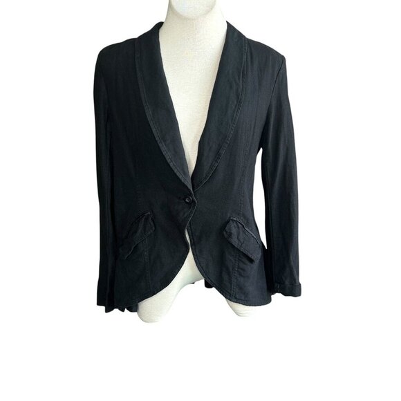 Free People Black Linen Unstructured Blazer Tulip Hem Size Small - Picture 1 of 11